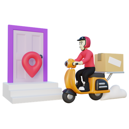 Deliveryman Deliver Package to Customer House  3D Illustration