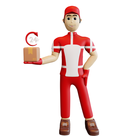 Deliveryman delivering package in time  3D Illustration