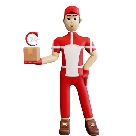 Deliveryman delivering package in time  3D Illustration