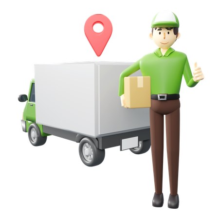 Deliveryman doing delivery on location 3D Illustration