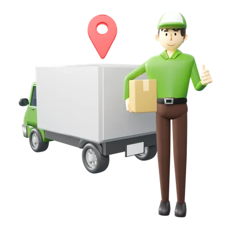 Deliveryman doing delivery on location 3D Illustration