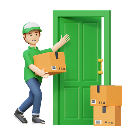 Deliveryman doing home delivery  3D Illustration