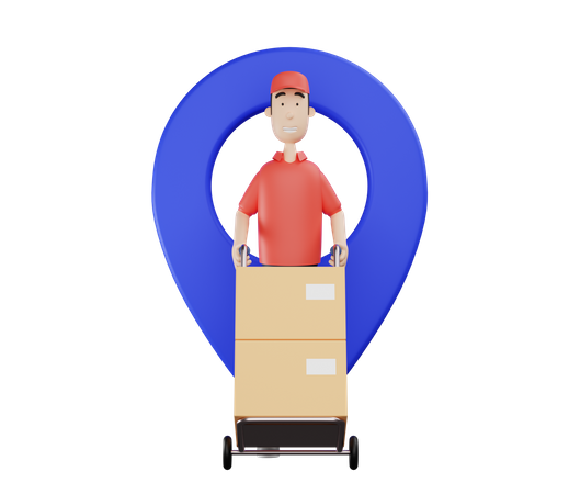 Deliveryman doing parcel delivery on location  3D Illustration