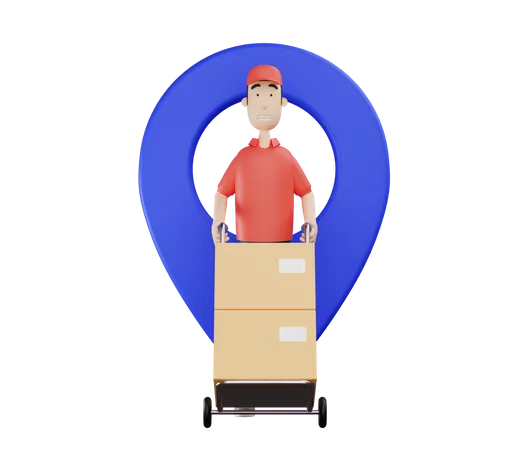 Deliveryman doing parcel delivery on location  3D Illustration