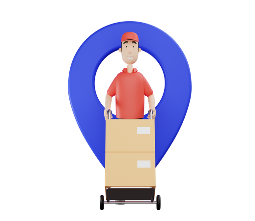 Deliveryman doing parcel delivery on location 3D Illustration