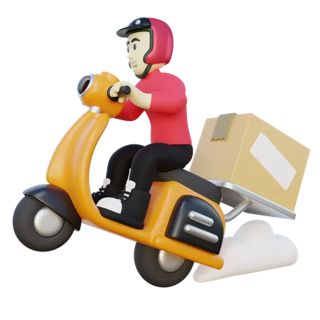Male Delivery Courier Doing Wheelie 3 D Illustration 3D Illustration