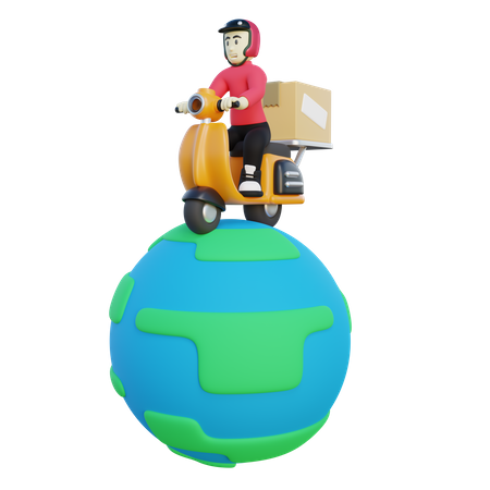 Deliveryman Doing Worldwide Shipping  3D Illustration