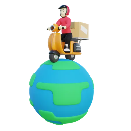 Deliveryman Doing Worldwide Shipping  3D Illustration