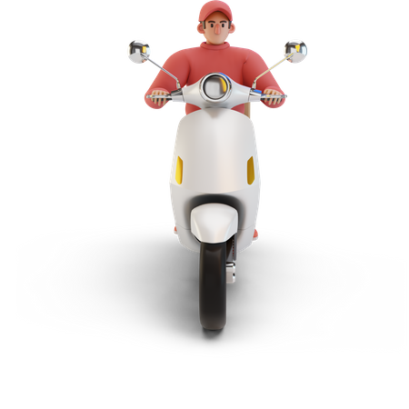 Deliveryman driving scooter 3D Illustration