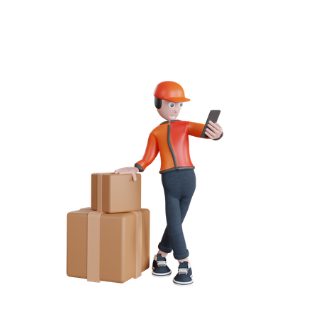 Deliveryman finding location on mobile  3D Illustration