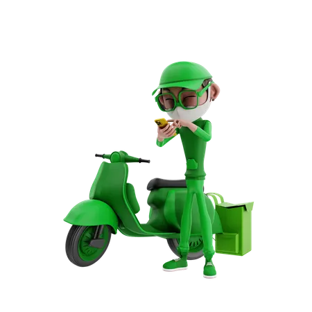 Deliveryman finding location on mobile  3D Illustration