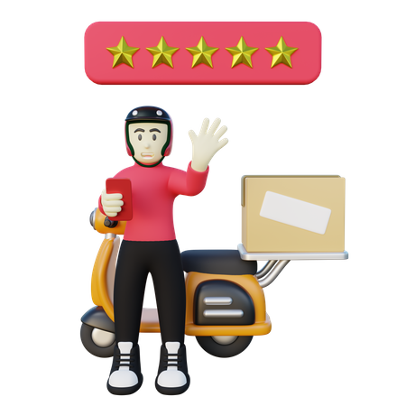 Deliveryman Getting Five Star Review  3D Illustration