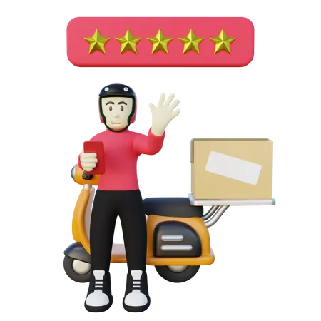 Male Delivery Courier Getting Five Star Review 3 D Illustration 3D Illustration