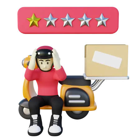 Male Delivery Courier Getting One Star Review 3 D Illustration 3D Illustration