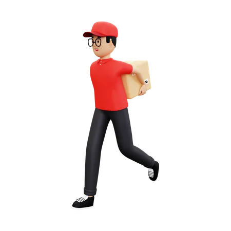 Deliveryman going to deliver box 3D Illustration