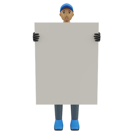 Deliveryman holding blank board 3D Illustration