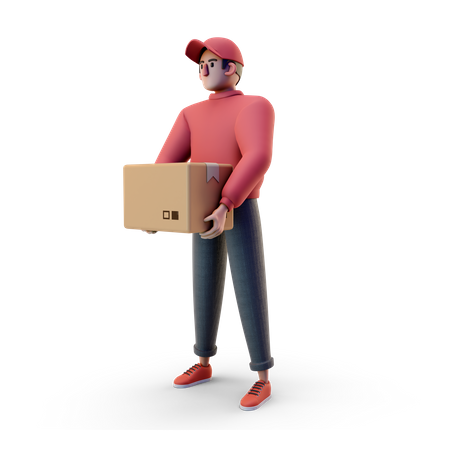 Deliveryman holding box  3D Icon
