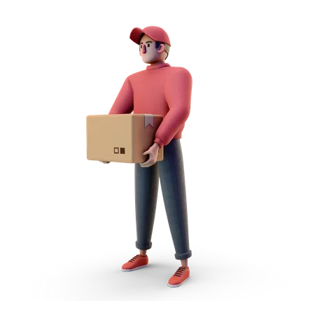 Deliveryman holding box  3D Illustration