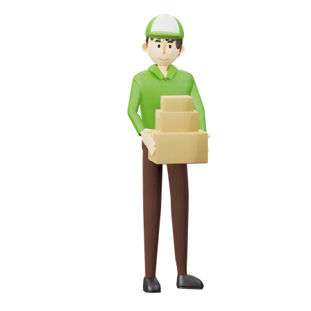 Deliveryman holding box  3D Illustration