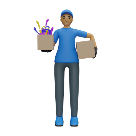 Deliveryman holding boxes  3D Illustration