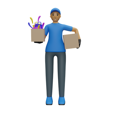 Deliveryman holding boxes 3D Illustration