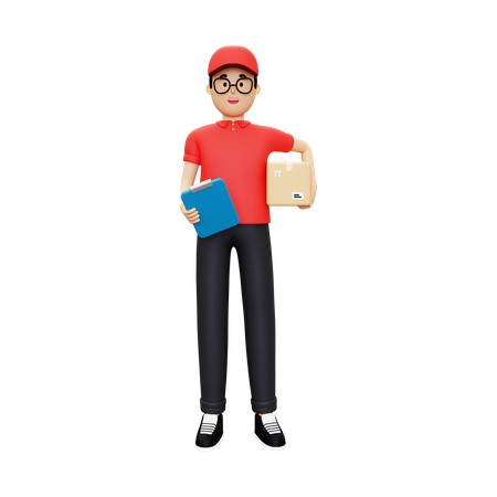 Deliveryman holding courier 3D Illustration