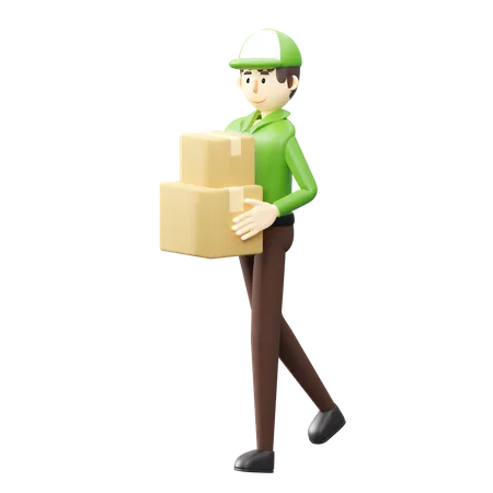 Deliveryman holding courier box  3D Illustration