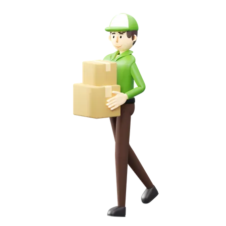 Deliveryman holding courier box 3D Illustration