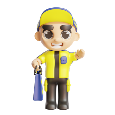 Deliveryman holding delivery bag  3D Icon