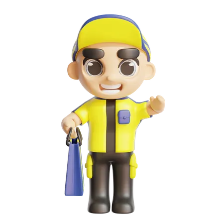 Deliveryman holding delivery bag  3D Icon