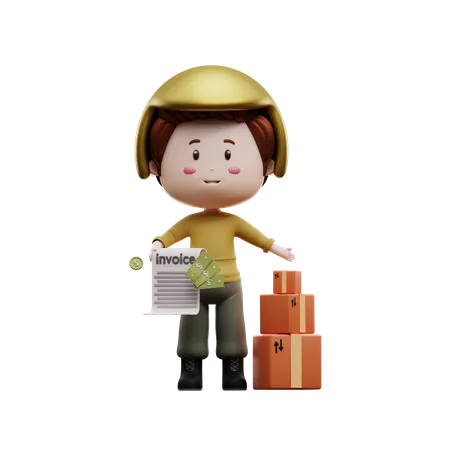 Deliveryman holding delivery bill  3D Illustration
