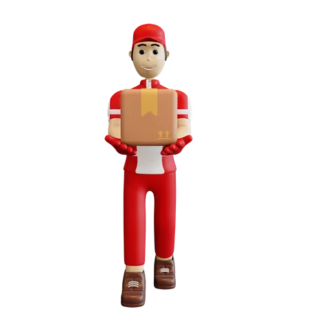 Deliveryman holding package 3D Illustration