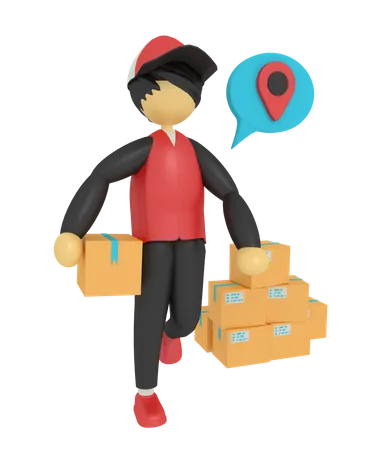 Deliveryman Holding Package 3D Illustration
