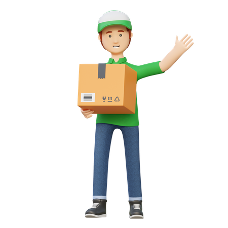 Deliveryman holding package box  3D Icon