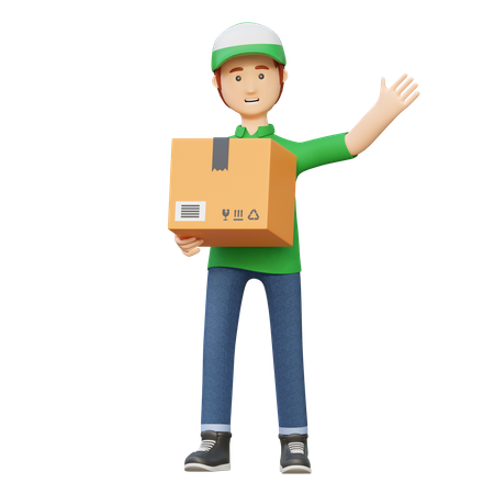 Deliveryman holding package box  3D Illustration