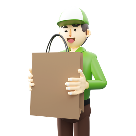 Deliveryman holding paper bag  3D Icon