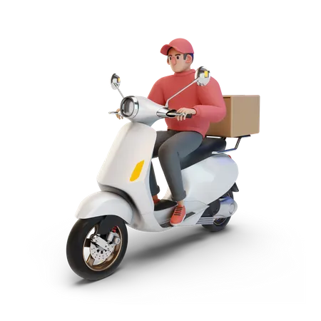 Deliveryman on scooter  3D Illustration