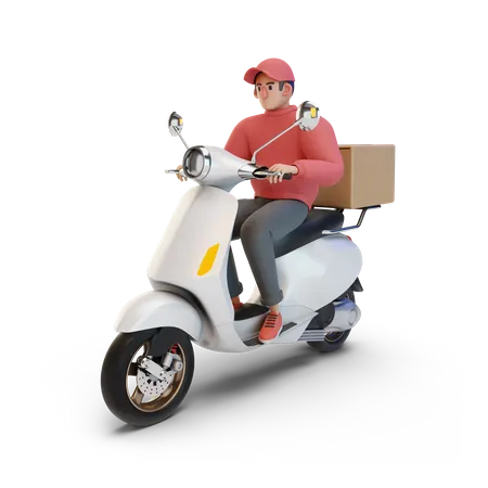 Deliveryman on scooter 3D Illustration