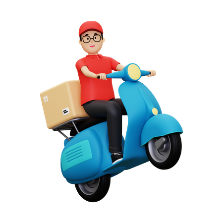 Deliveryman on scooter going to deliver parcel  3D Icon