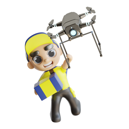 Deliveryman Operating Drone  3D Icon