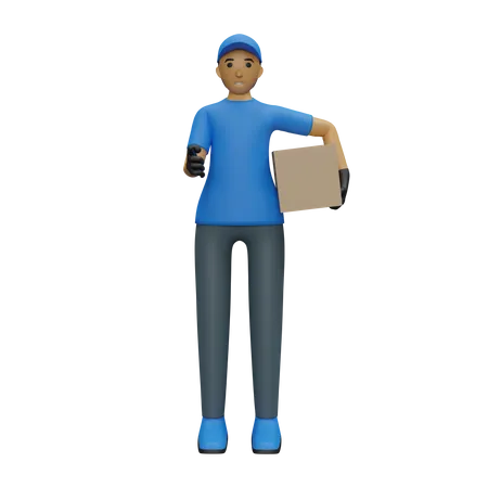 Deliveryman pointing at camera 3D Illustration