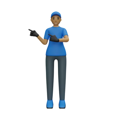 Deliveryman pointing fingers on left  3D Illustration