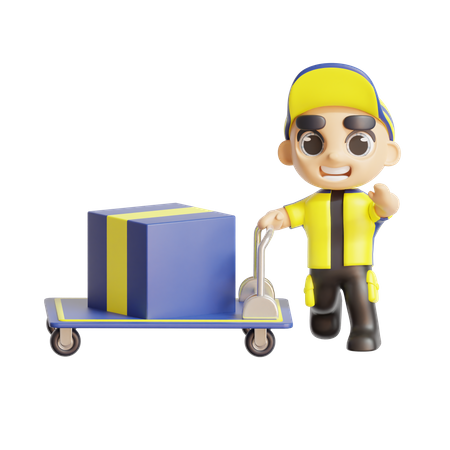 Deliveryman pushing cart  3D Illustration
