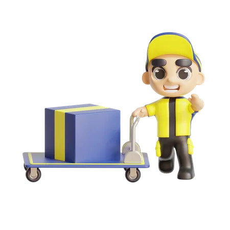 Deliveryman pushing cart  3D Illustration