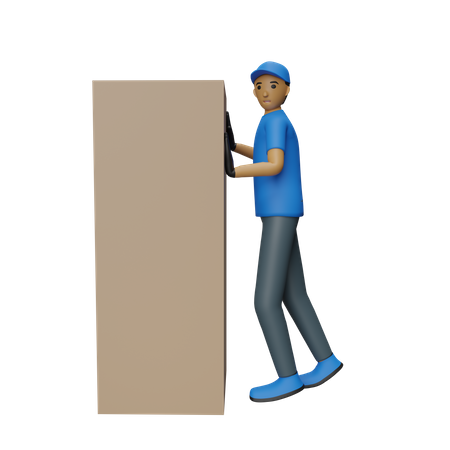 Deliveryman pushing parcel  3D Illustration