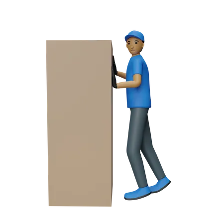 Deliveryman pushing parcel  3D Illustration