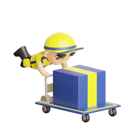 Deliveryman pushing trolley  3D Illustration