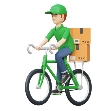 Deliveryman riding bicycle  3D Illustration