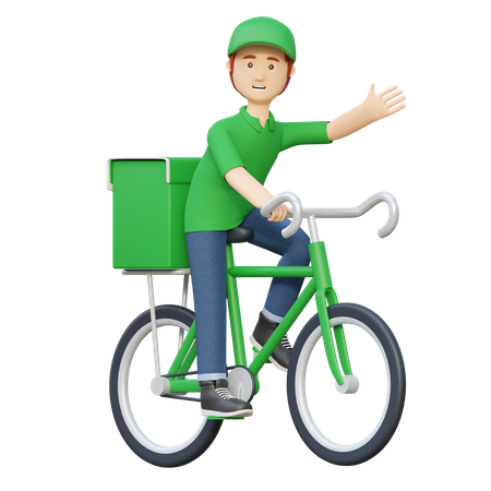 Deliveryman riding bicycle to deliver package  3D Illustration