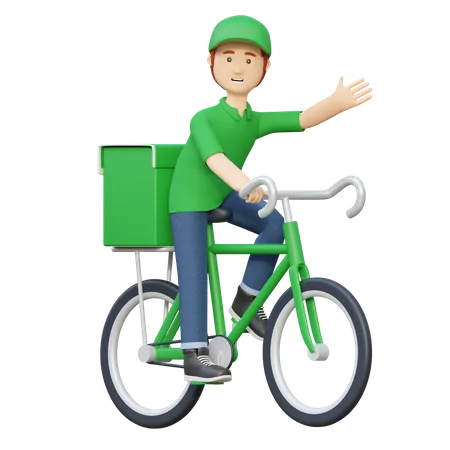 Deliveryman riding bicycle to deliver package  3D Illustration
